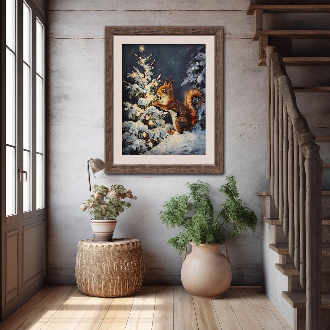 Christmas Squirrel Print Cute Squirrel Painting Christmas Decor Winter Holiday Art Wall Art - Image 2