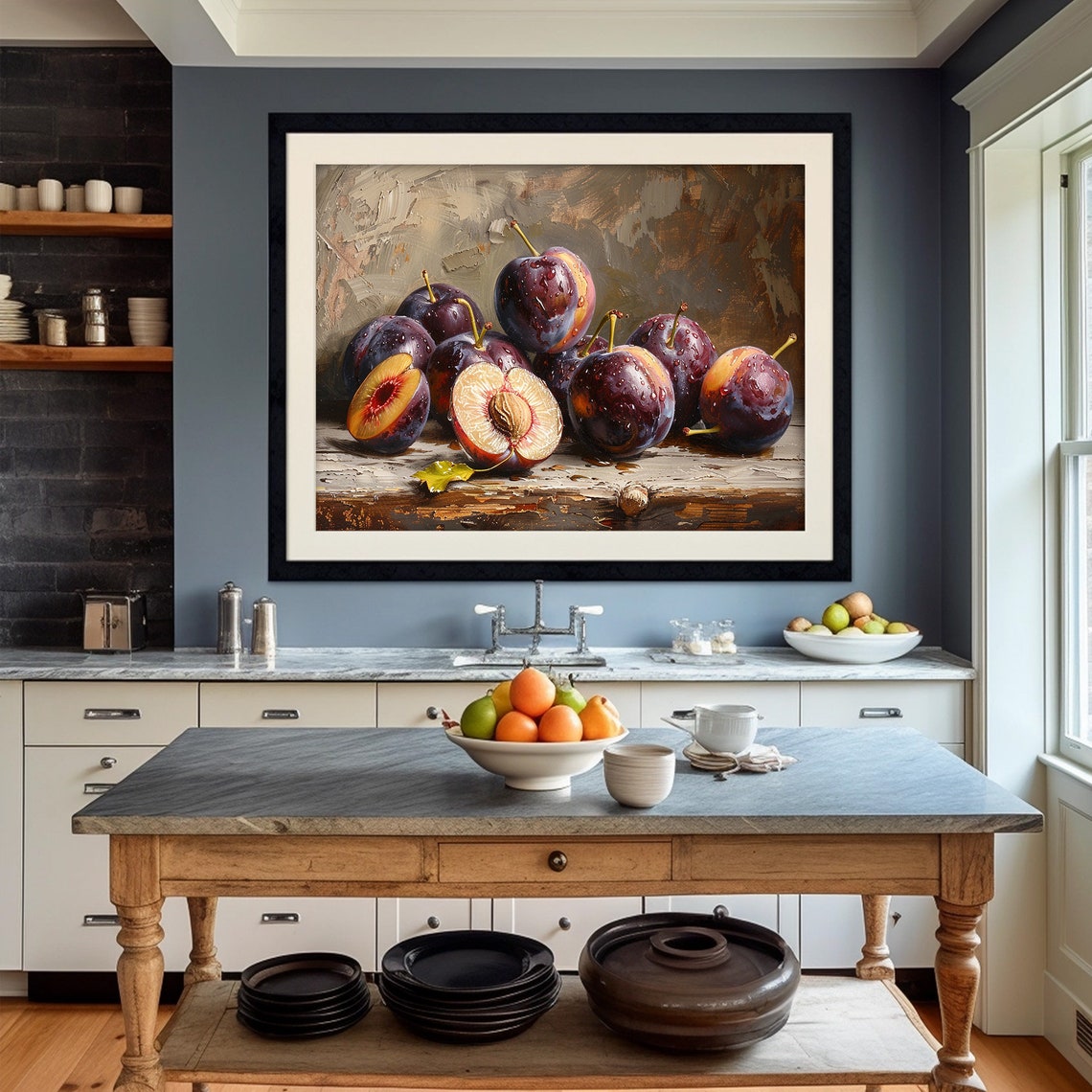 Plum Painting Dark Moody Art Kitchen Still Life Print Wall Art - Image 2