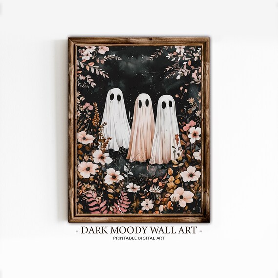 Cute Ghosts In Flower Garden Sweet Spooky Halloween Art Print