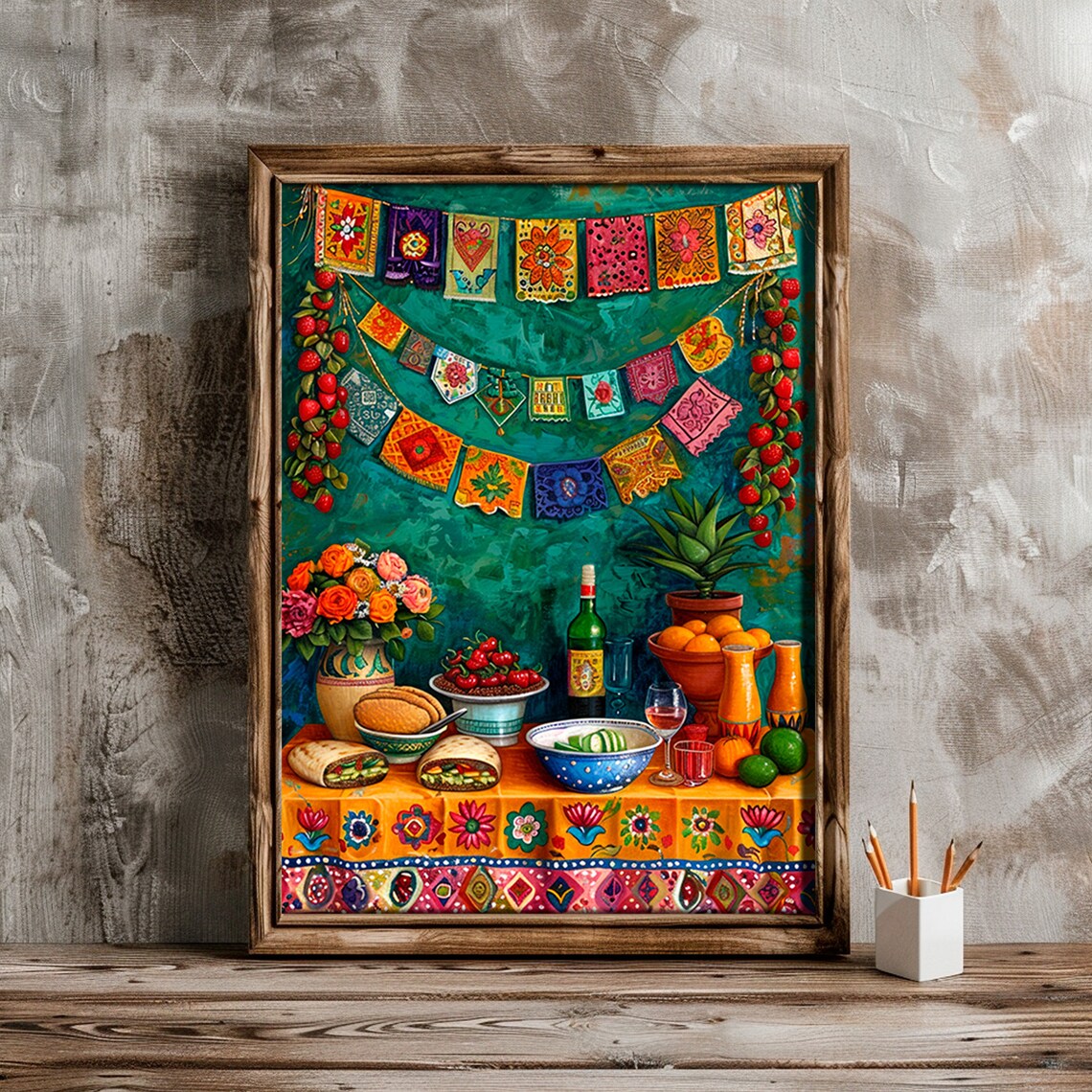 Mexican Talavera Kitchen Still Life, Folk Art Art Print - Image 4