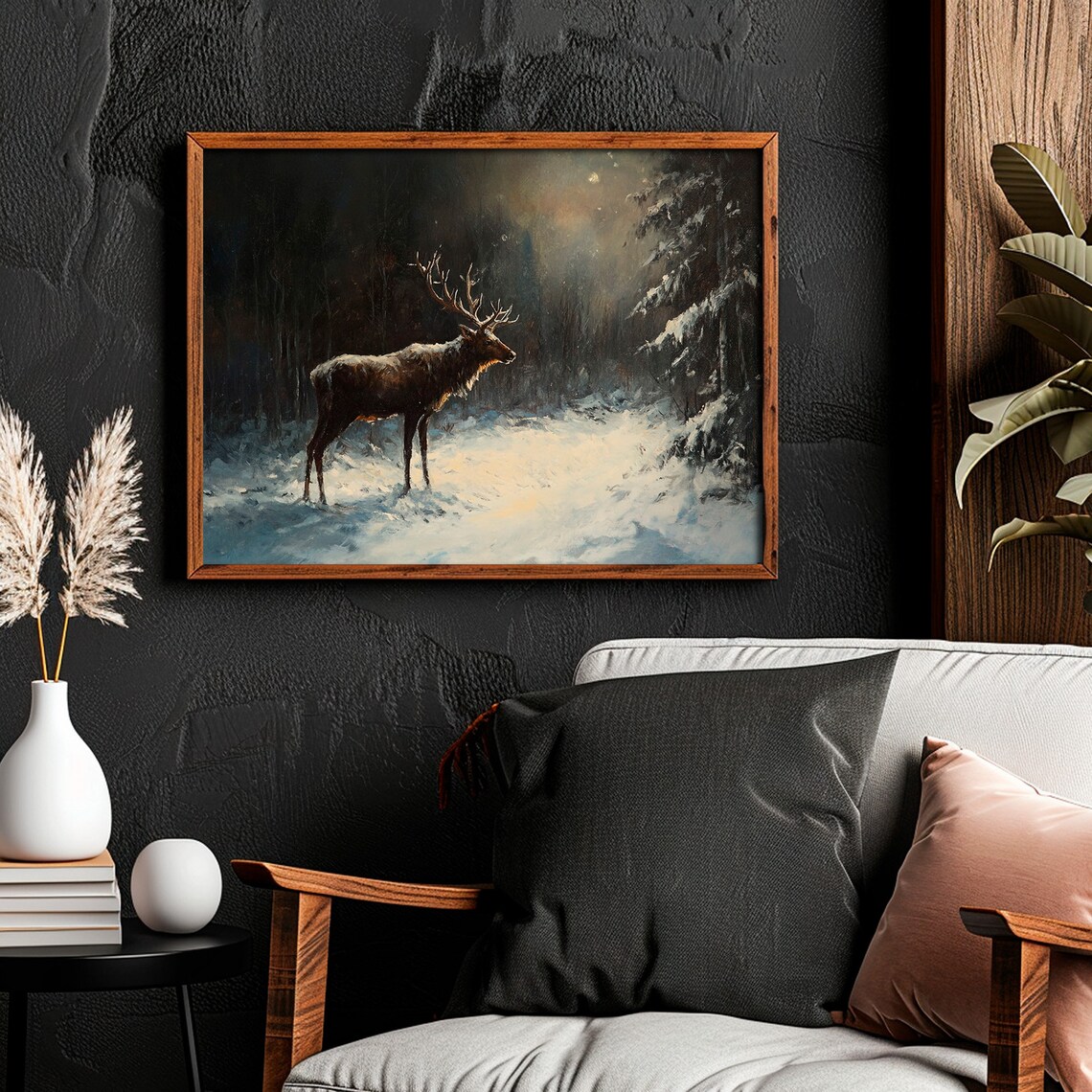 Majestic Elk Snowy Forest Moonlight Winter Wildlife Animal Poster - Image 5