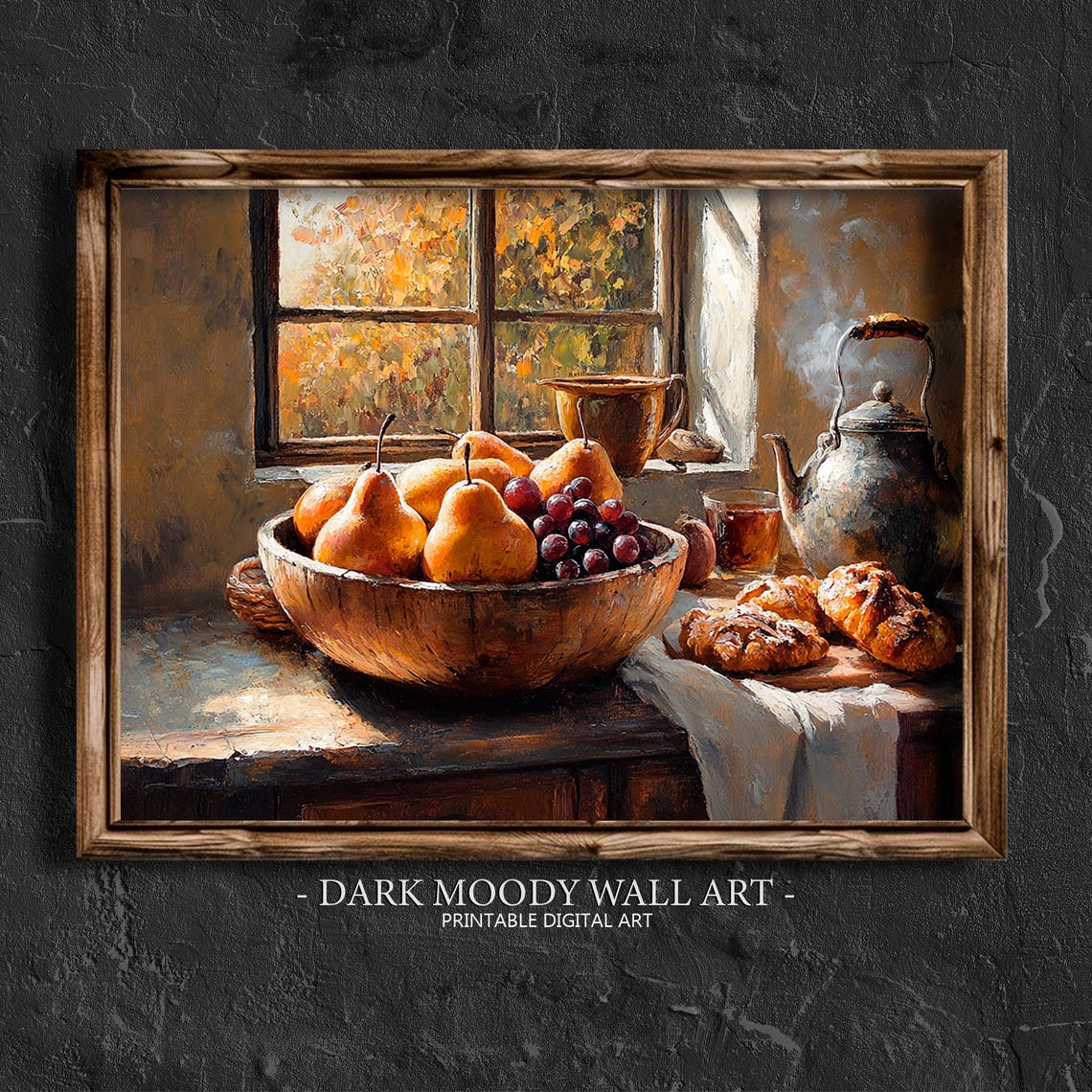 Autumn Pears And Grapes Kitchen Still Life Oil Painting Wall Art