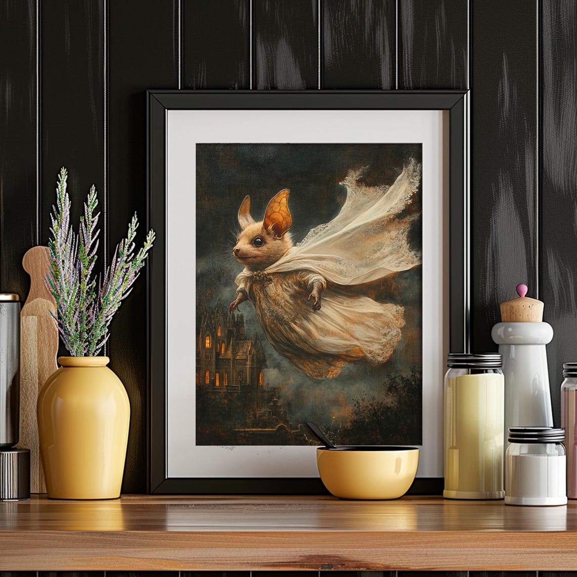 Tiny Bat Princess Flowing Lace Dress Haunted Castle Fantasy Art Poster - Image 4