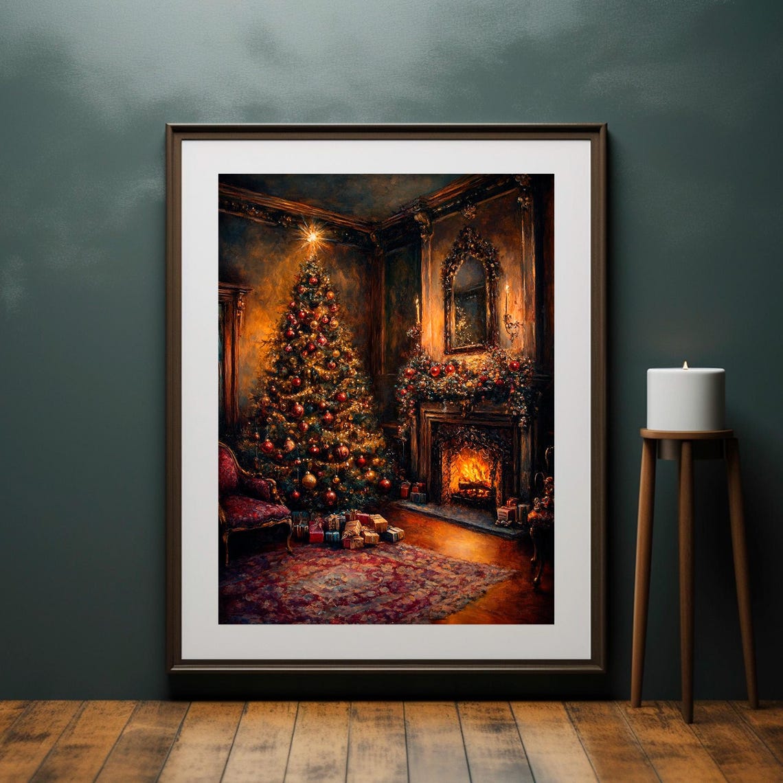 Victorian Parlor Christmas Tree Fireplace Gifts Warm Glow Poster - Image 2