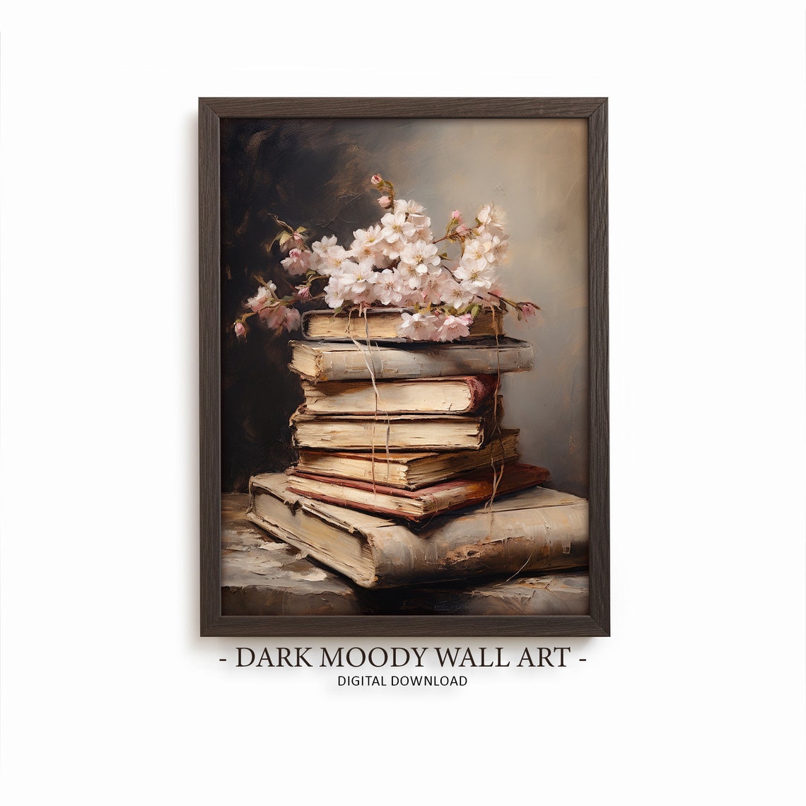 Antique Books Stack White Blossoms Vintage Library Decor Poster