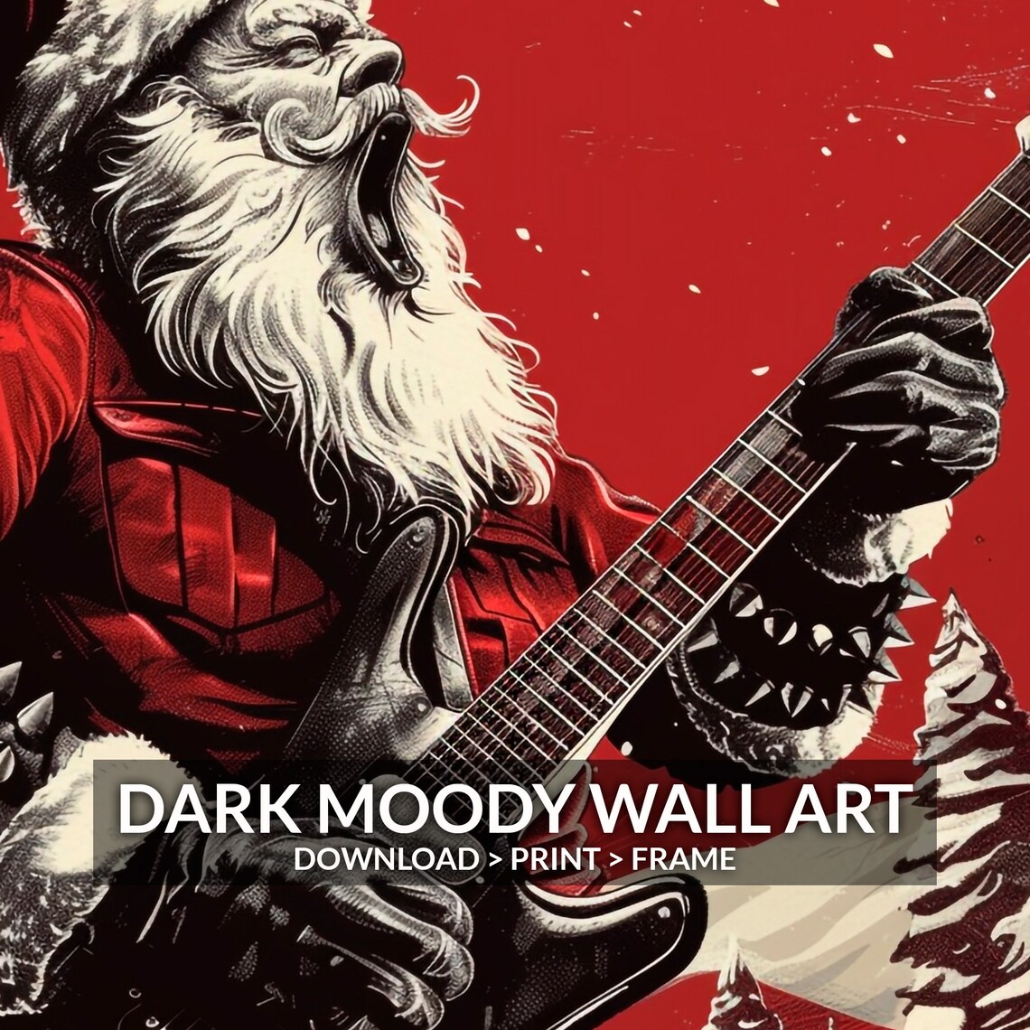 Punk Rock Santa Claus Electric Guitar Gig Red Snow Scene Art Print - Image 6