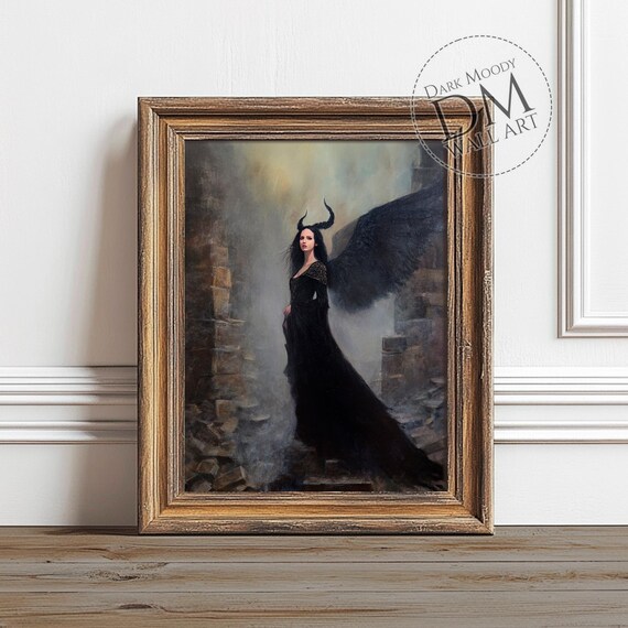 Dark Angel Wall Art Gothic Horned Woman Fantasy Print