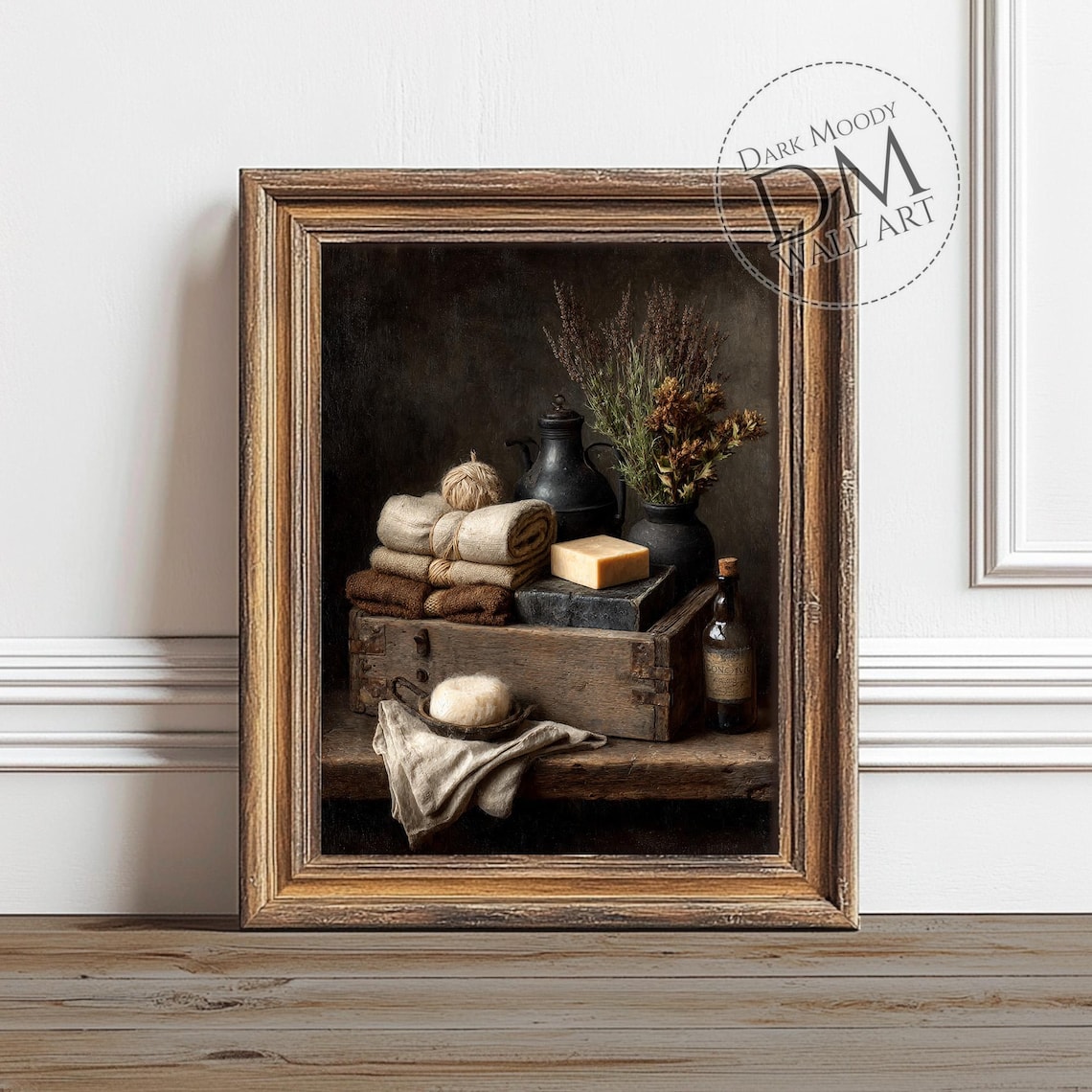 Rustic Towels And Herbs Still Life Art Print