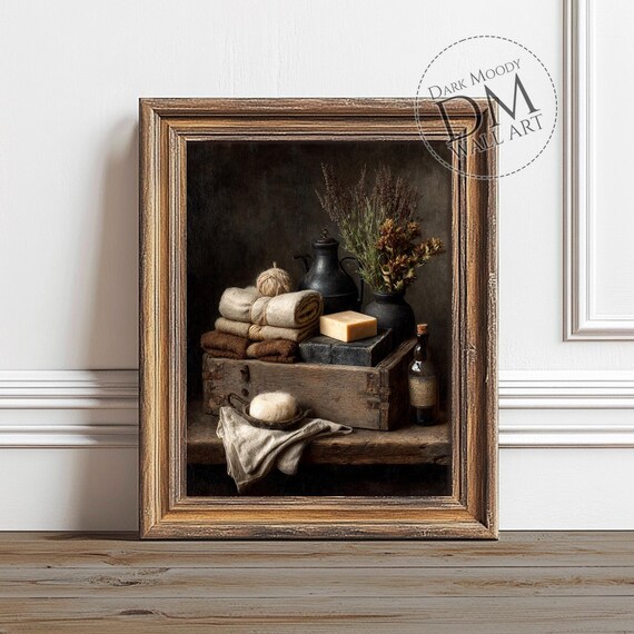 Rustic Towels And Herbs Still Life Art Print