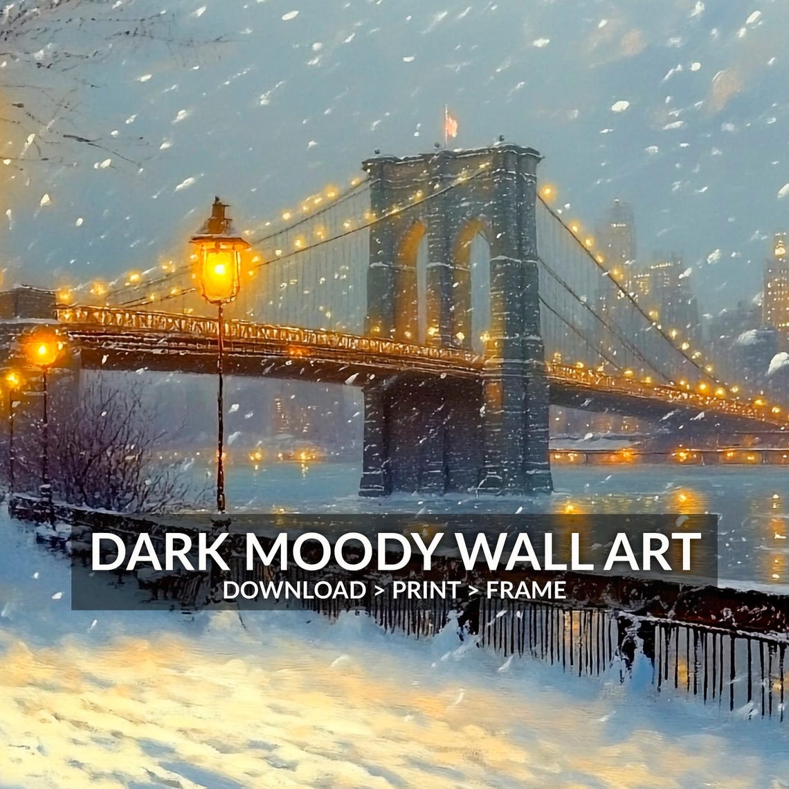Brooklyn Bridge Snowy Riverside Promenade Winter Dawn Poster - Image 6