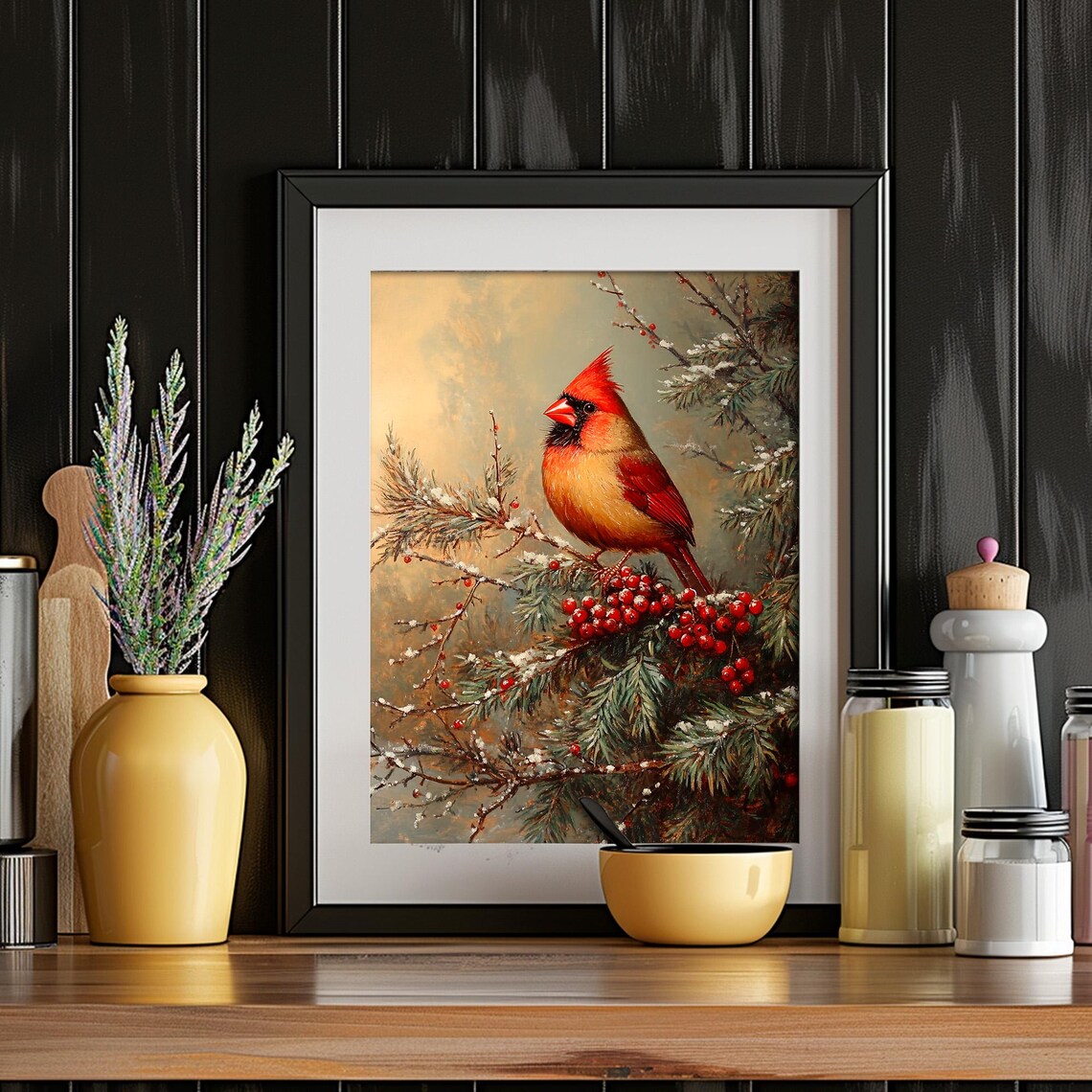 Vintage Rustic Cardinal Winter Bird Art Print - Image 6