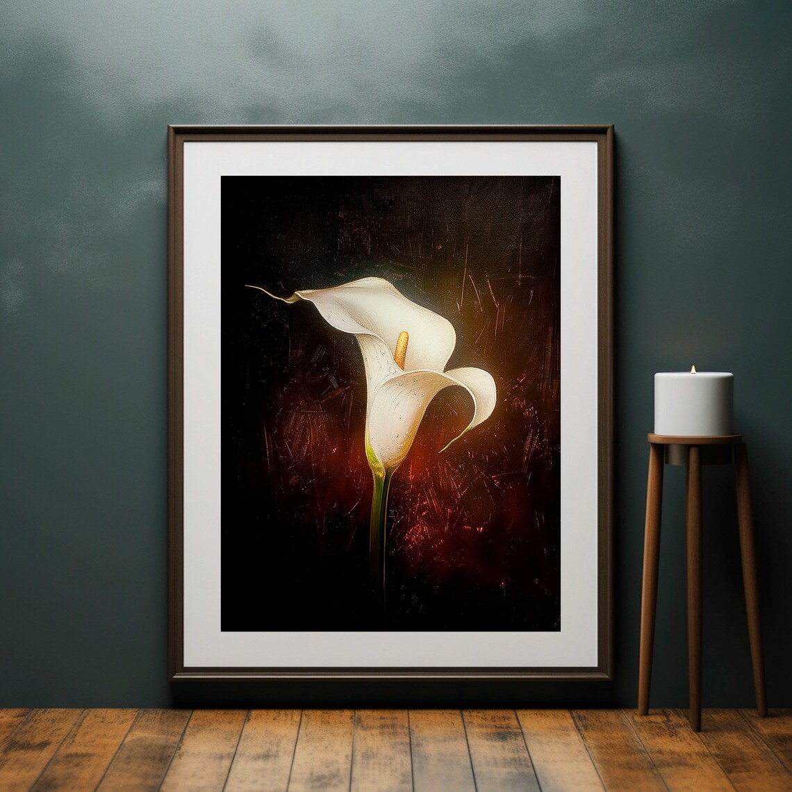 White Calla Lily on Black Moody Dark Floral Still Life Poster - Image 6