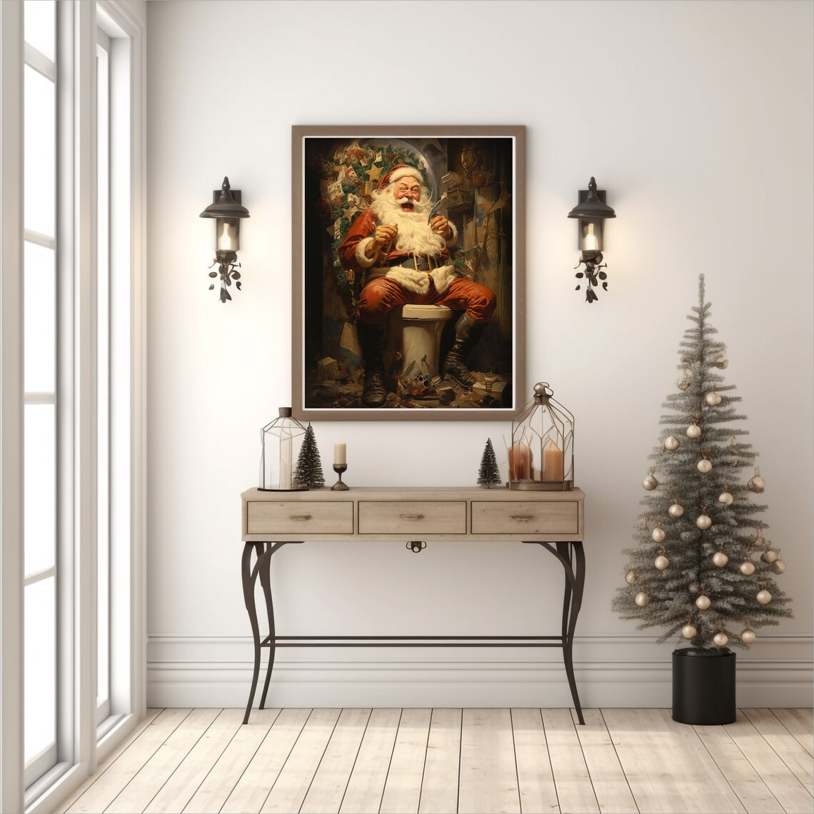 Santa Claus On Toilet Painting Print Christmas Portrait Art Xmas Decor Poster Xmas Holiday Art Print - Image 5