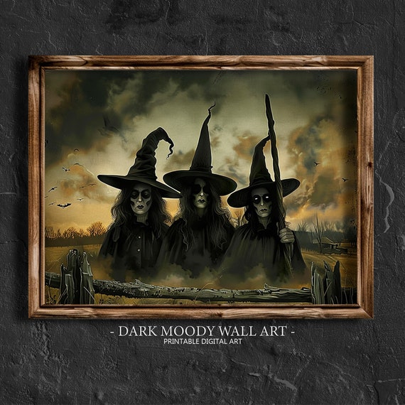 Witch Painting Halloween Print Witch House Wall Decor Dark Moody Wall Art Dark Academia Decor Cottagecore Print