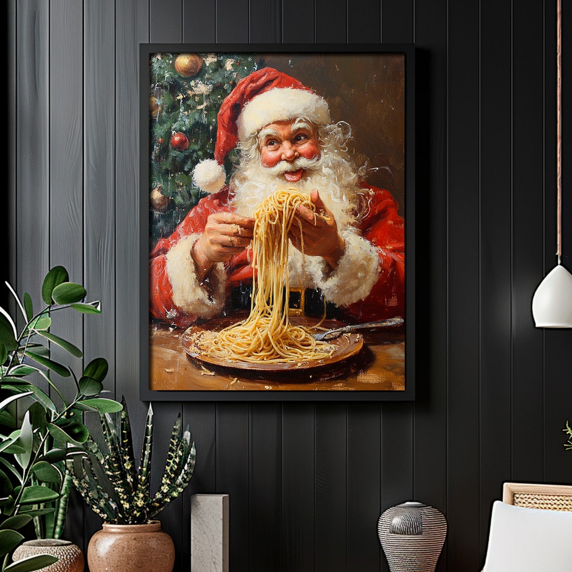 Funny Santa Eating Spaghetti Cheerful Christmas Holiday Print - Image 5