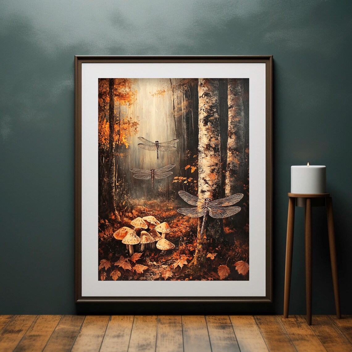 Dragonflies Autumn Forest Mushrooms Woodland Nature Wall Art - Image 4