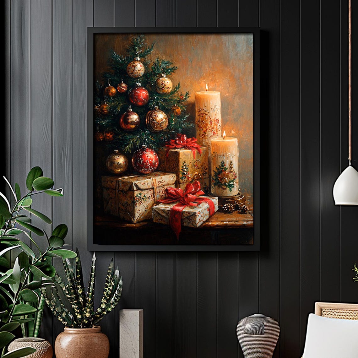 Small Christmas Tree Red Gold Ornaments Gifts Candles Poster - Image 6