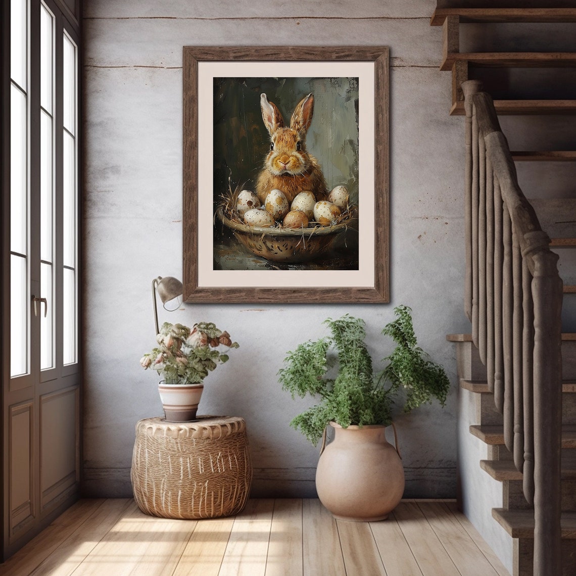 Bunny Rabbit Basket Speckled Eggs Vintage Easter Painting Poster - Image 4