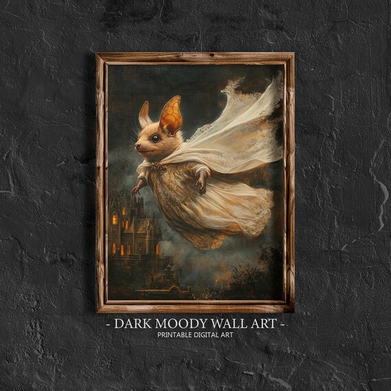 Tiny Bat Princess Flowing Lace Dress Haunted Castle Fantasy Art Poster