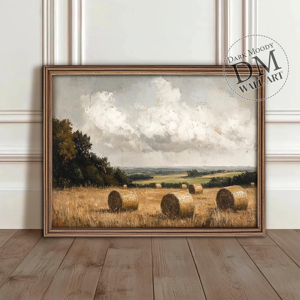 French Countryside Hay Field, Rustic Farm Landscape Art Print