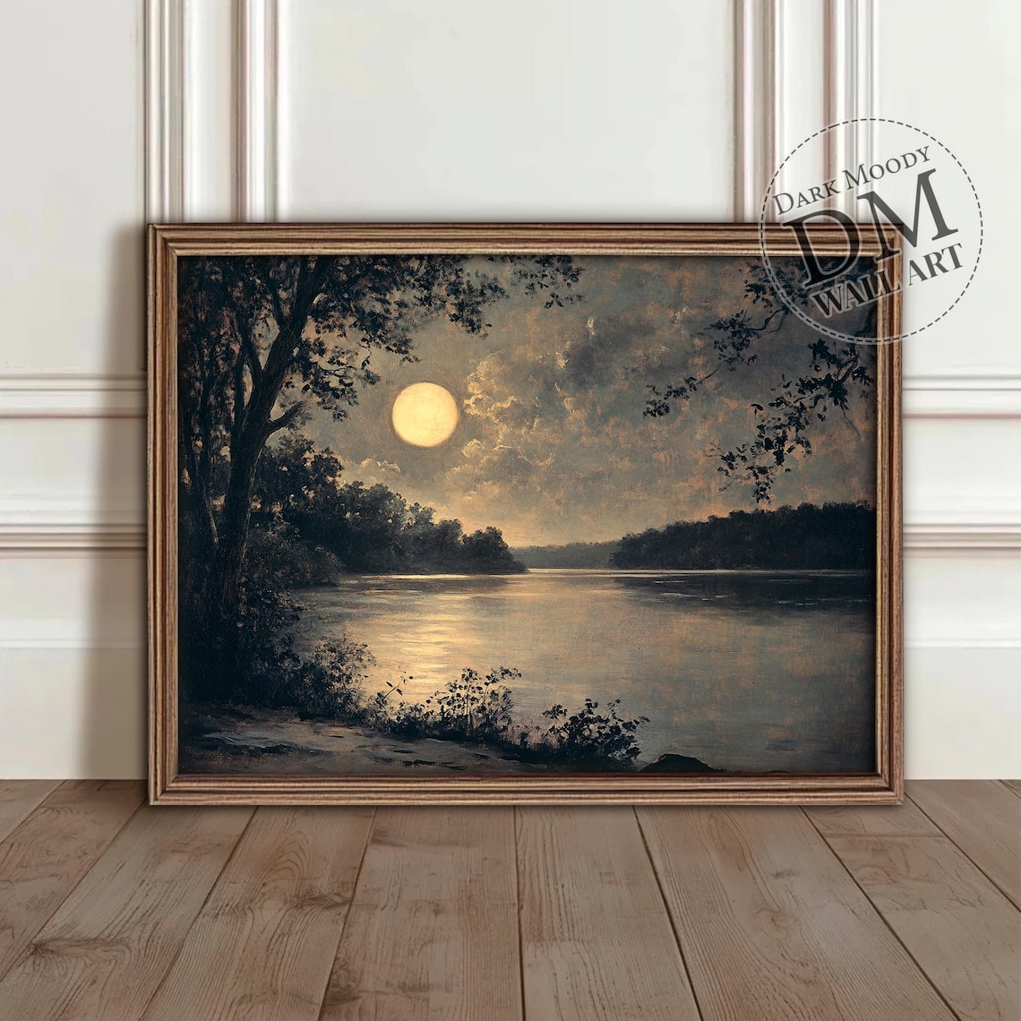 Moonlit River Moody Night Landscape Art Print