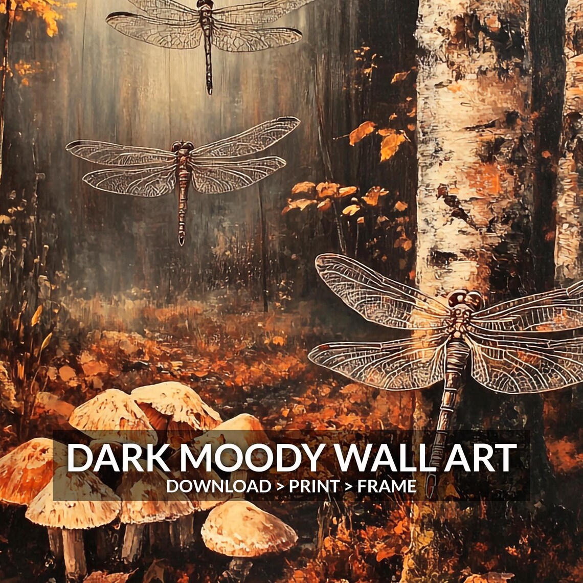 Dragonflies Autumn Forest Mushrooms Woodland Nature Wall Art - Image 6