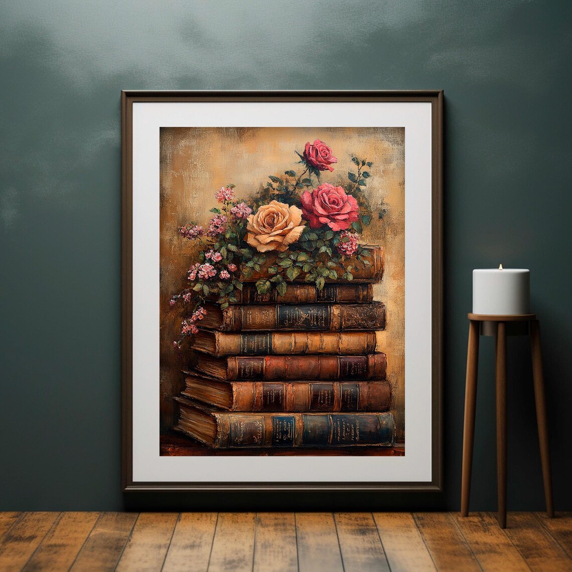 Romantic Stacked Books Floral Still Life Art Print - Image 4