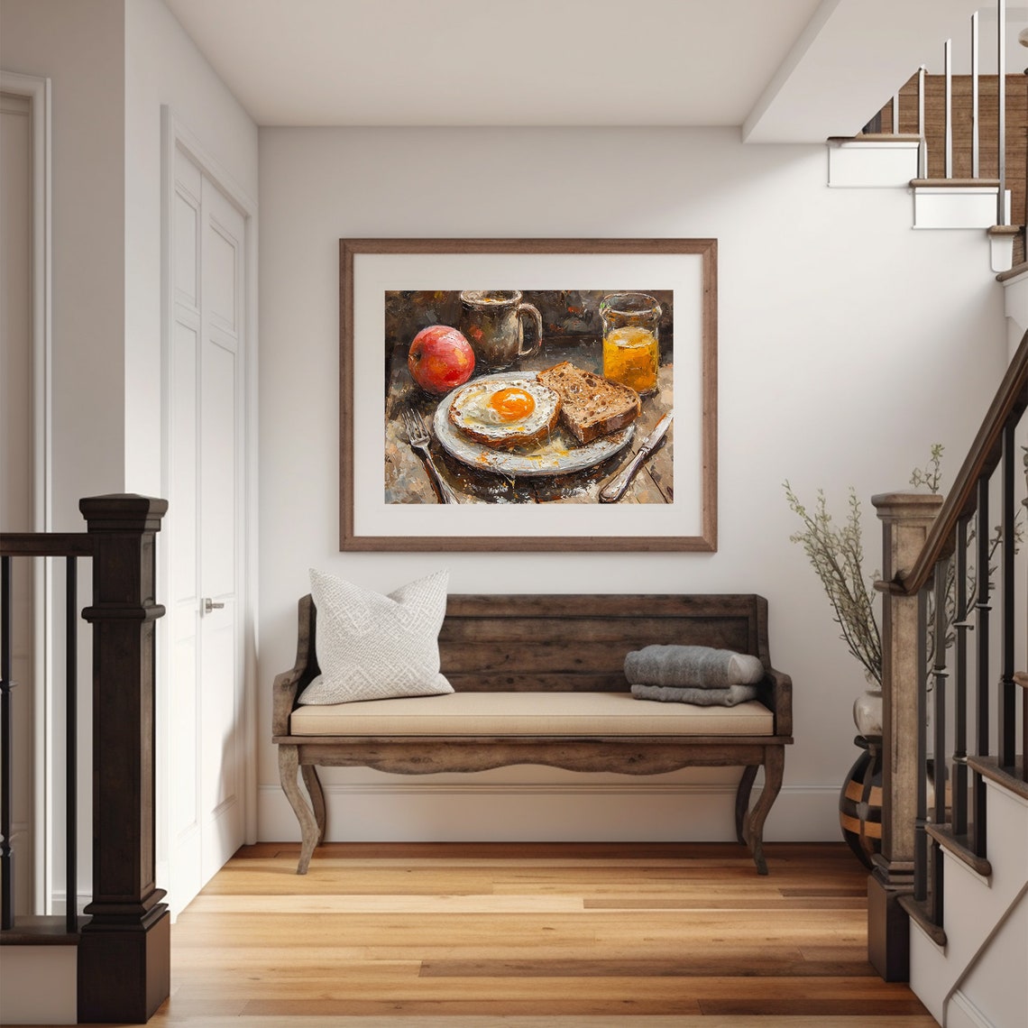 Fried Egg Toast Breakfast Still Life Rustic Morning Painting Poster - Image 4