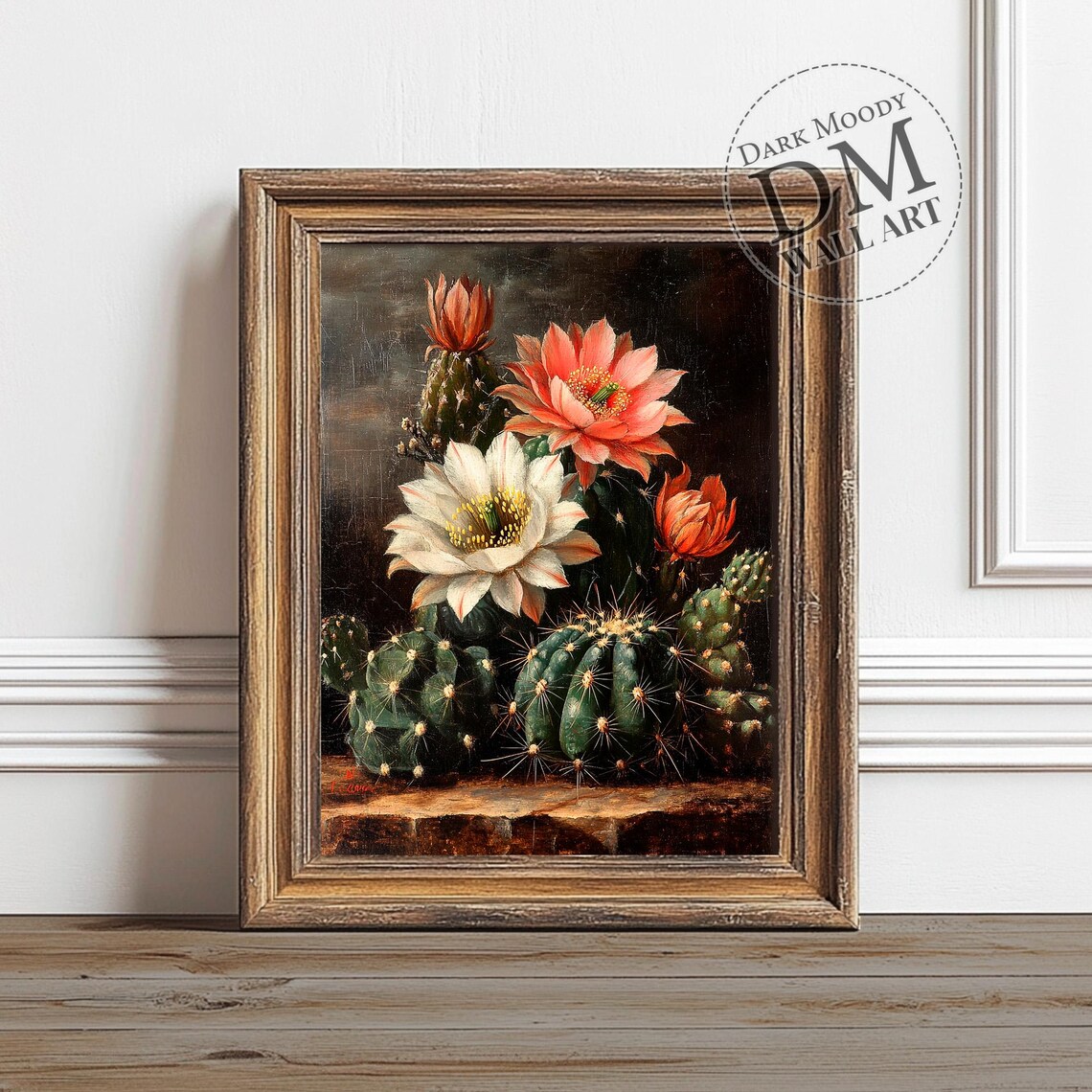 Blooming Cactus Wall Art, Rustic Botanical Print