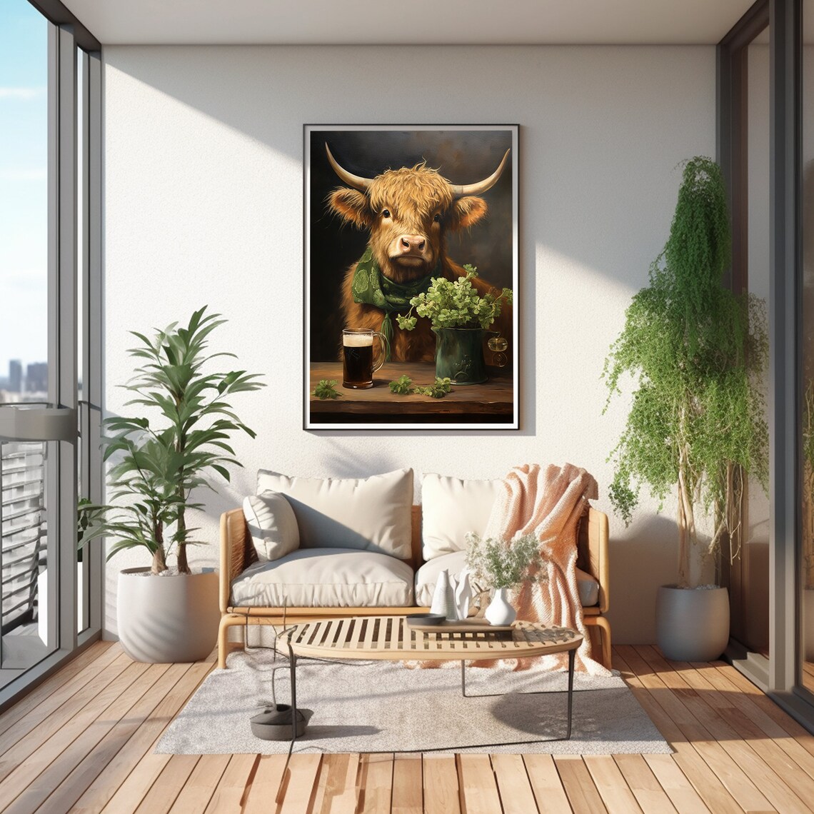 St. Patrick's Day Rustic Clover Highland Cow Art - Image 3