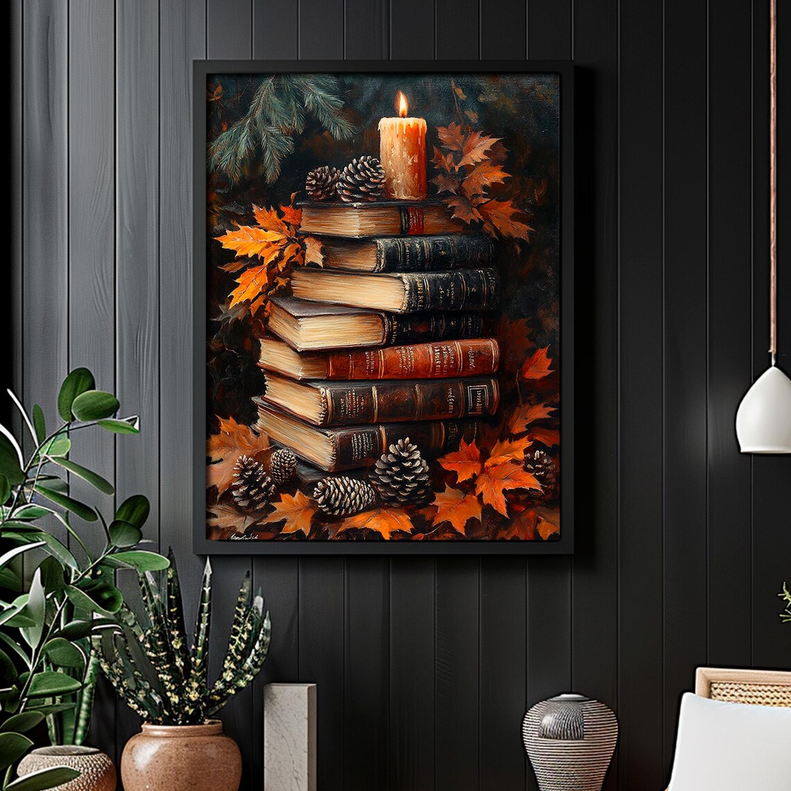 Moody Vintage Oil Painting, Rustic Autumn Decor - Image 6