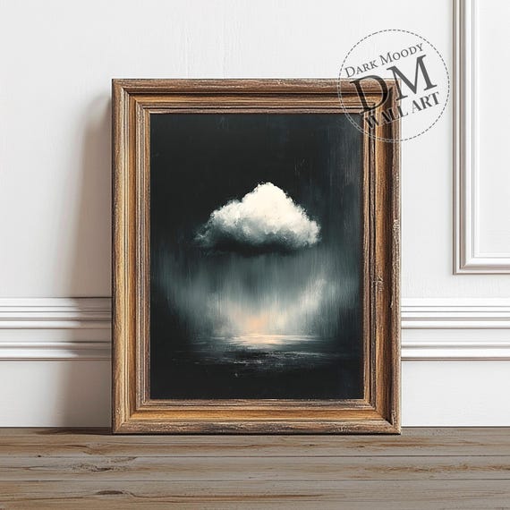 Cloud Wall Art Minimalist Dark Moody Sky Painting Style Print
