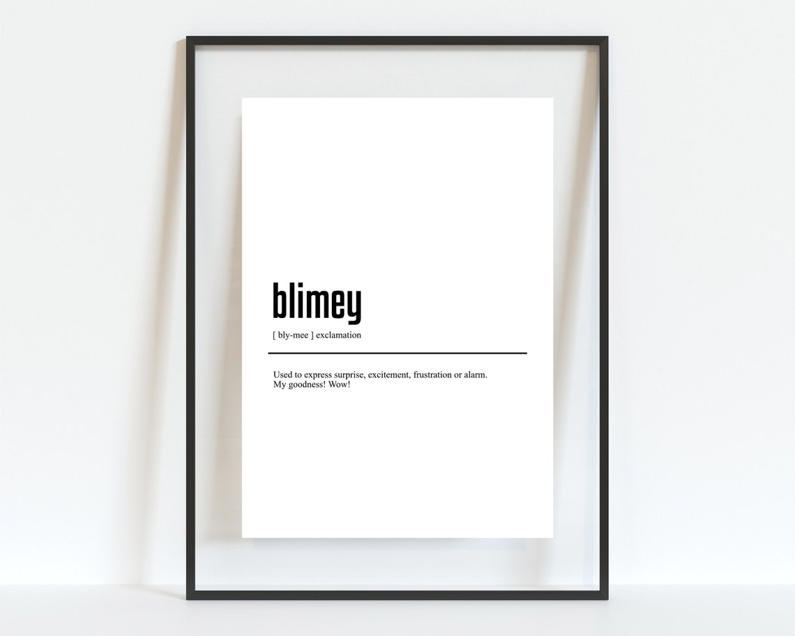 Funny British Slang Blimey Dictionary Definition Typography Poster