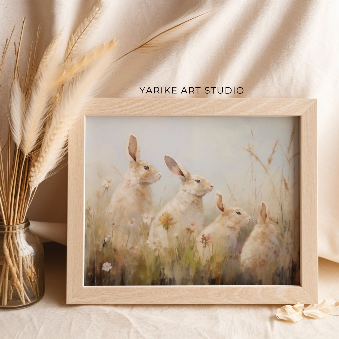 Four White Rabbits In Wildflower Meadow Spring Easter Poster - Image 5
