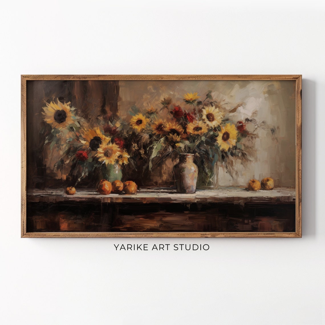 Vintage Sunflowers Vase Still Life Dark Rustic Autumn Table Poster