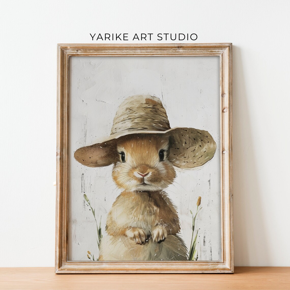 Adorable Bunny Wearing Straw Hat Cute Portrait Painting Poster - Image 5