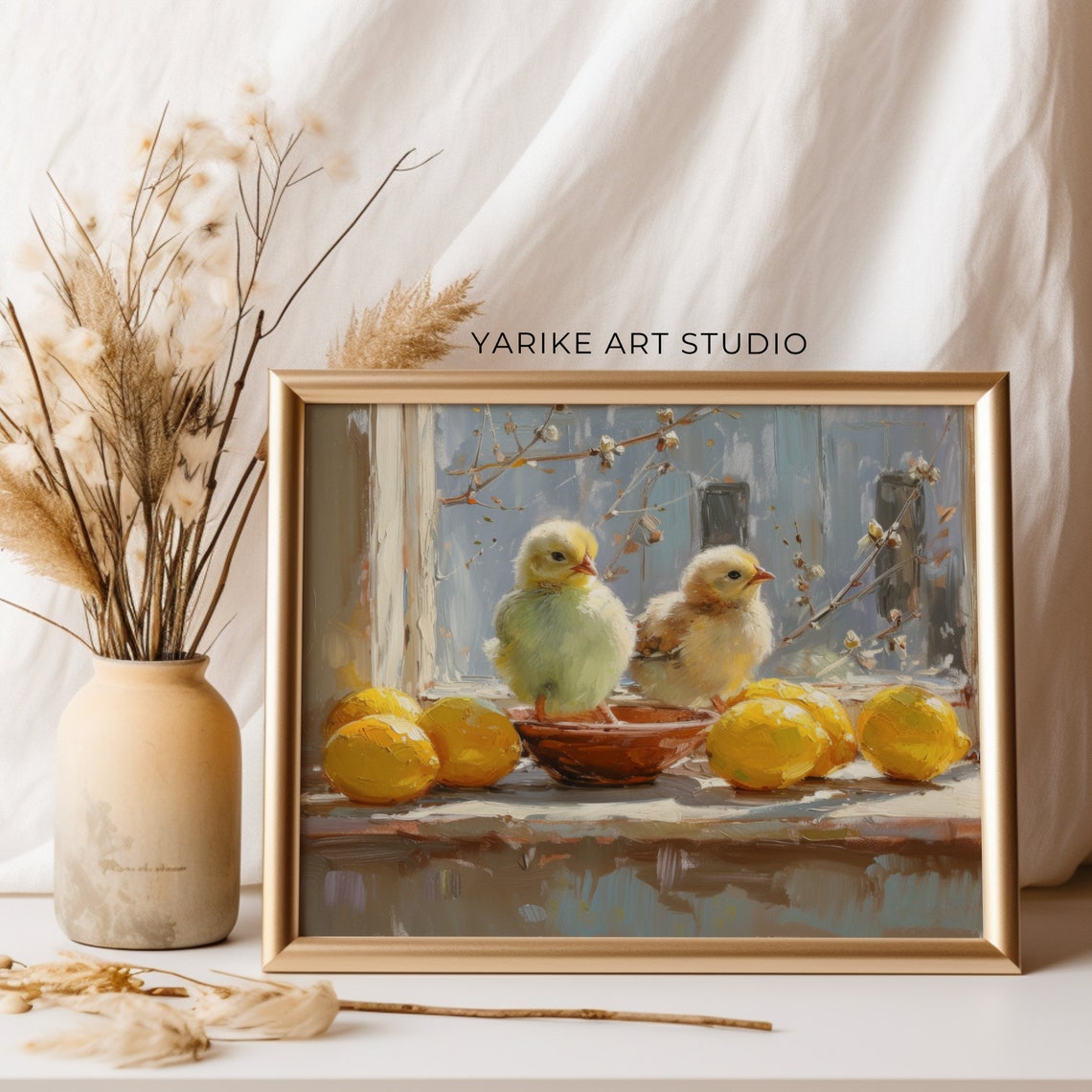 Two Baby Chicks with Lemons Vintage Kitchen Still Life Art Poster - Image 3