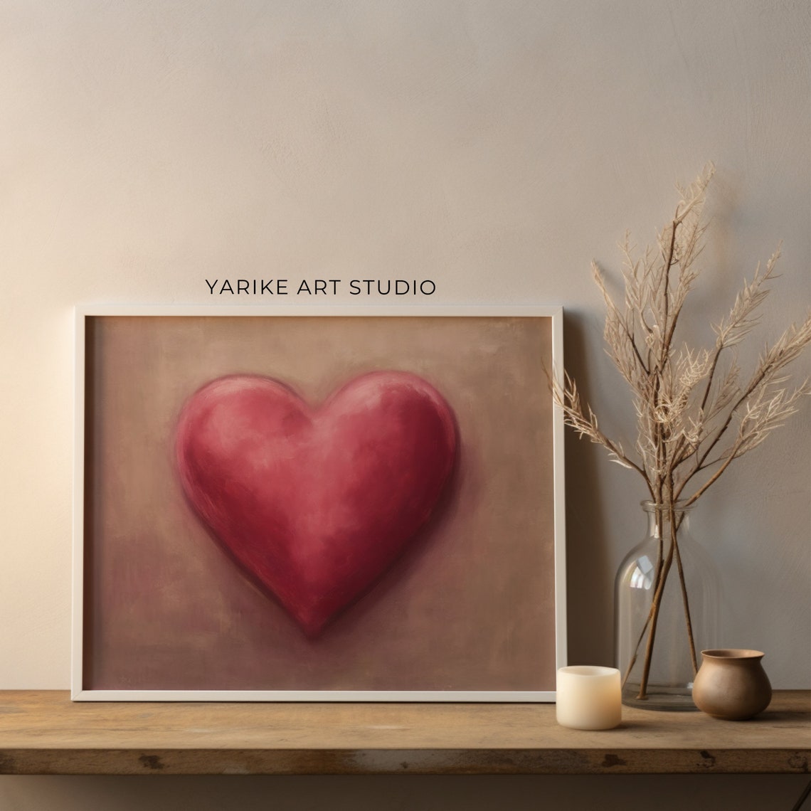 Pink Heart Painting Simple Romantic Love Minimalist Art Poster - Image 3