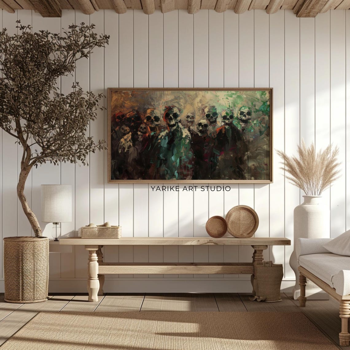 Abstract Skull Crowd Undead Skeletons Dark Impressionist Art Poster - Image 2