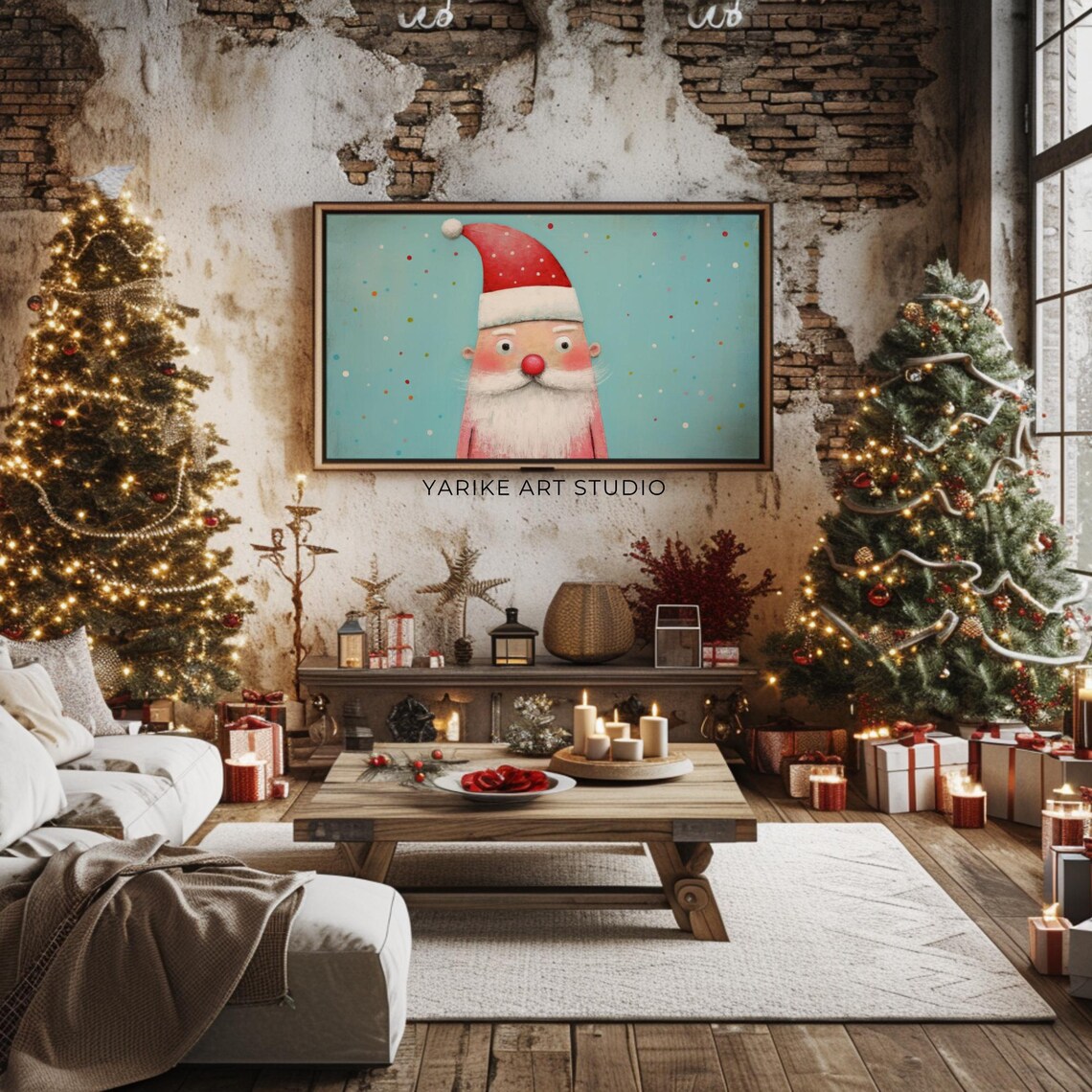Funny Surprised Santa Claus Cartoon Portrait Teal Christmas Poster - Image 2