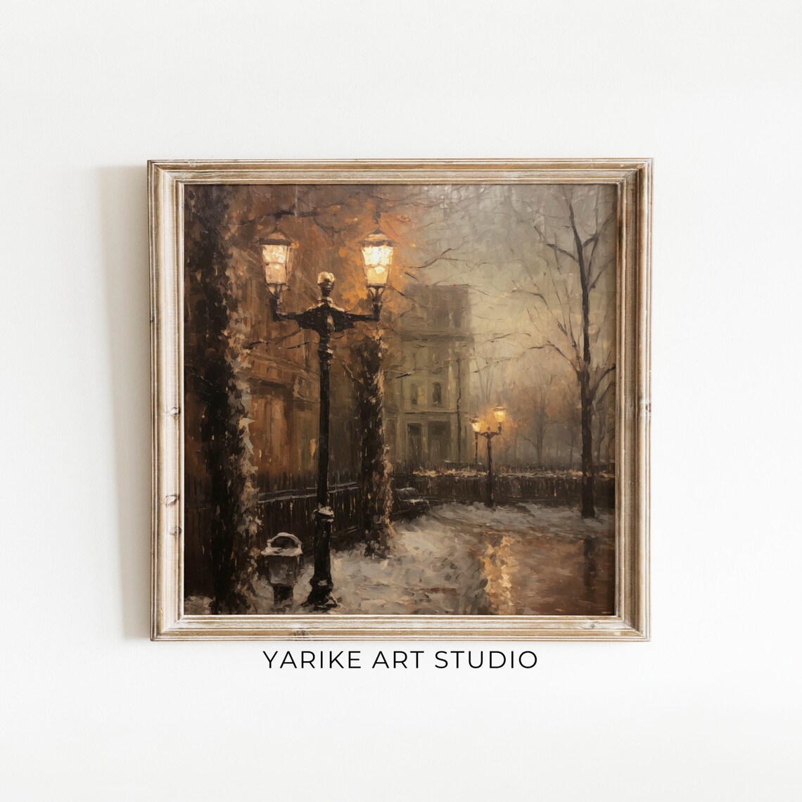 Vintage Street Lamp Snowy Night City Winter Glow Wall Poster