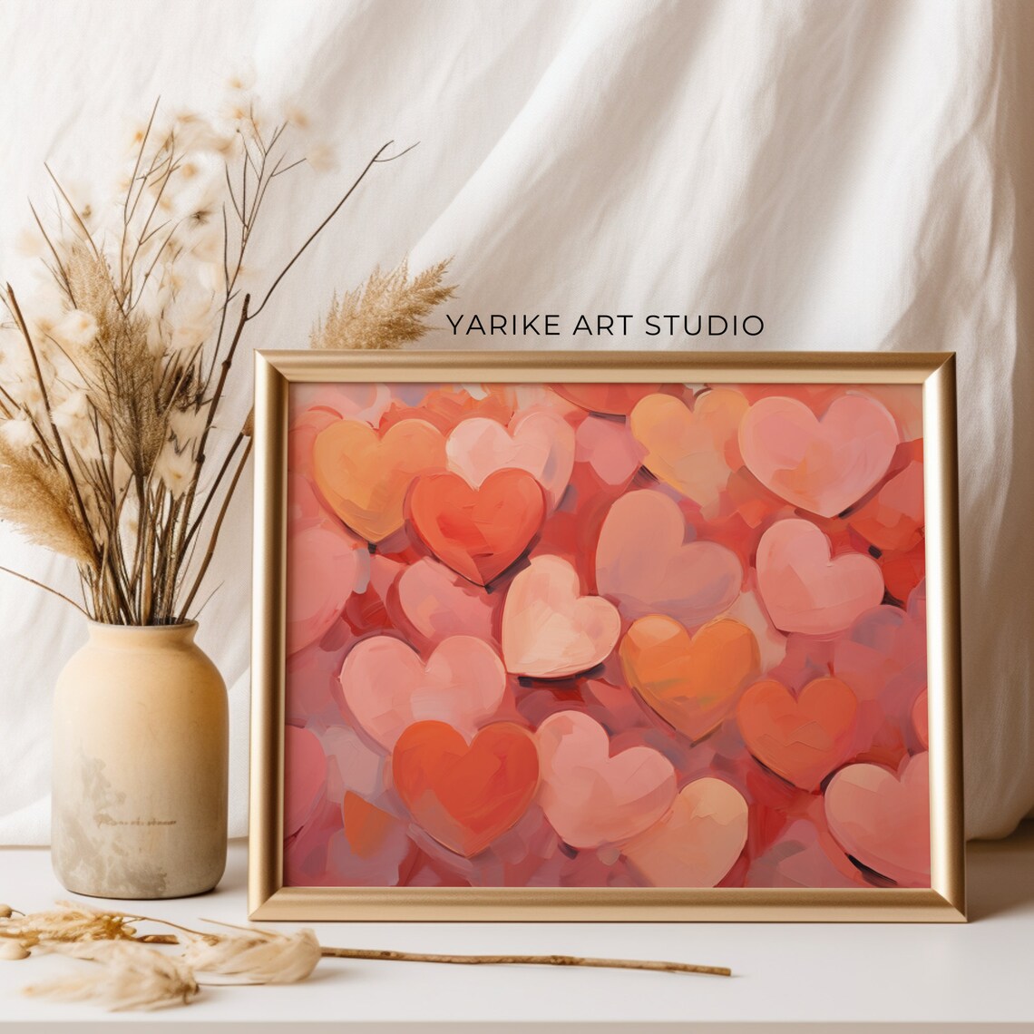 Modern Red and Pink Abstract Hearts Love Painting Valentine Poster - Image 2