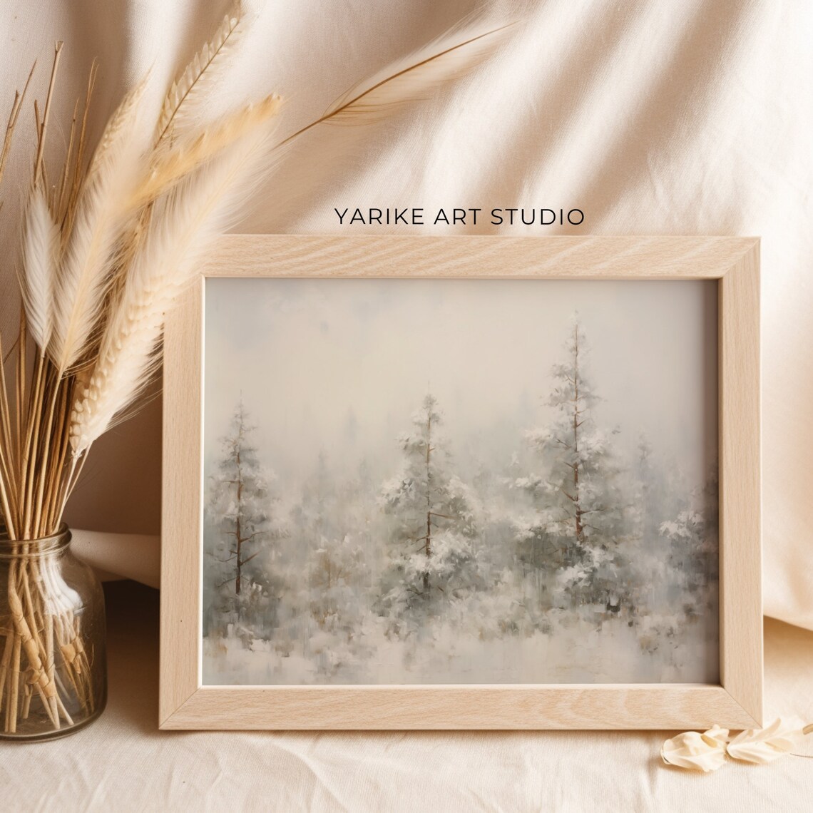 Misty Snow Covered Pine Forest Winter Wonderland Painting Poster - Image 3