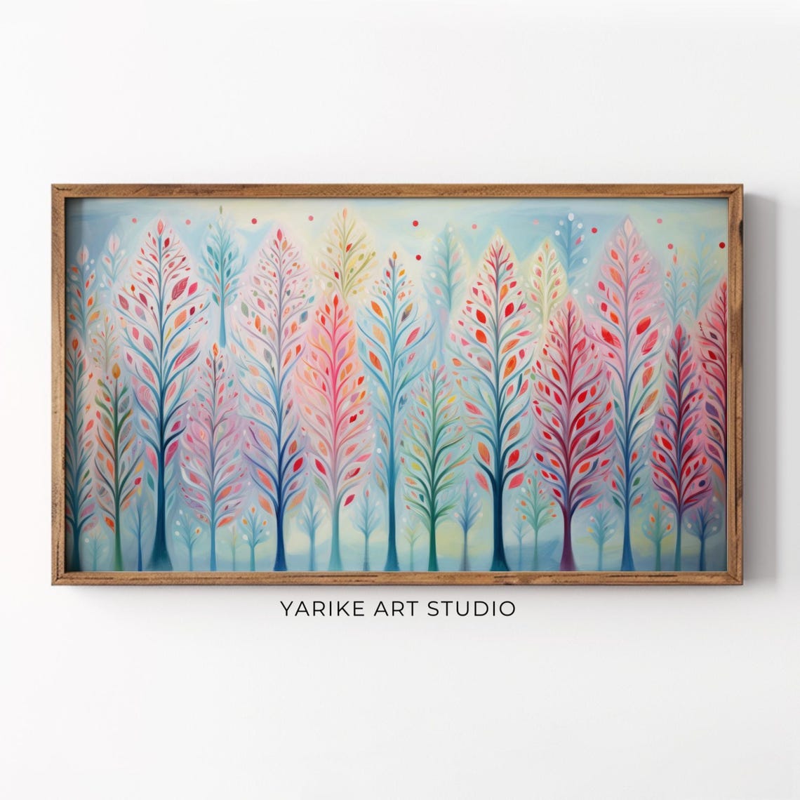 Pastel Whimsical Forest Colorful Decorative Trees Holiday Poster