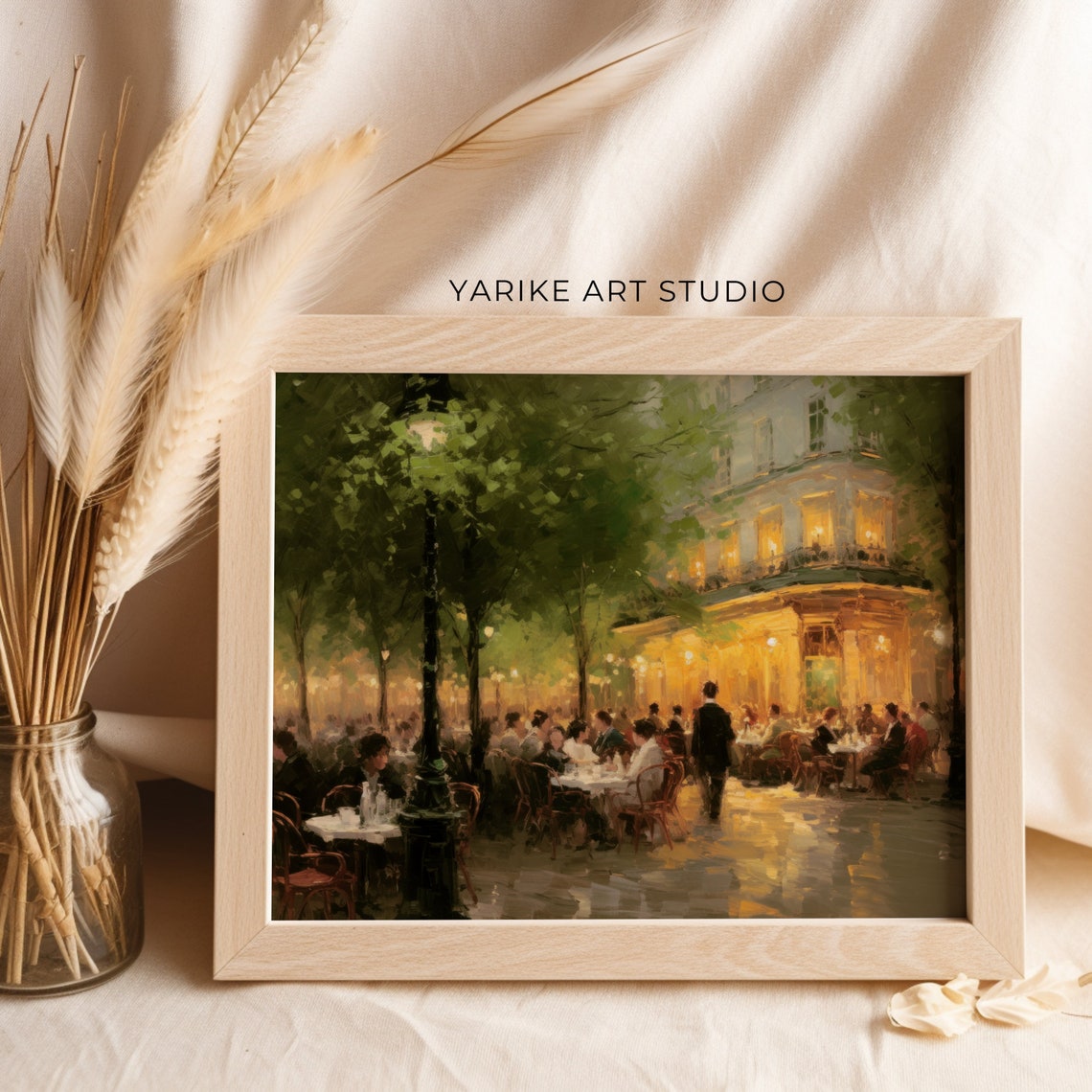 Evening Cafe Terrace Diners Glowing Warm Lights Parisian Night Poster - Image 2