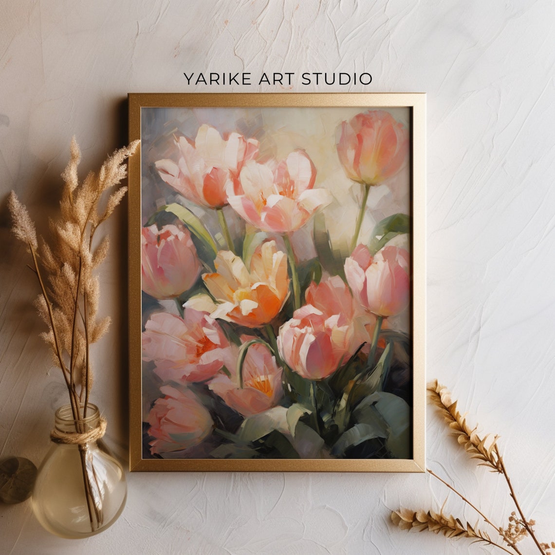Blush Pink Tulips Bouquet Moody Impressionist Floral Art Poster - Image 4