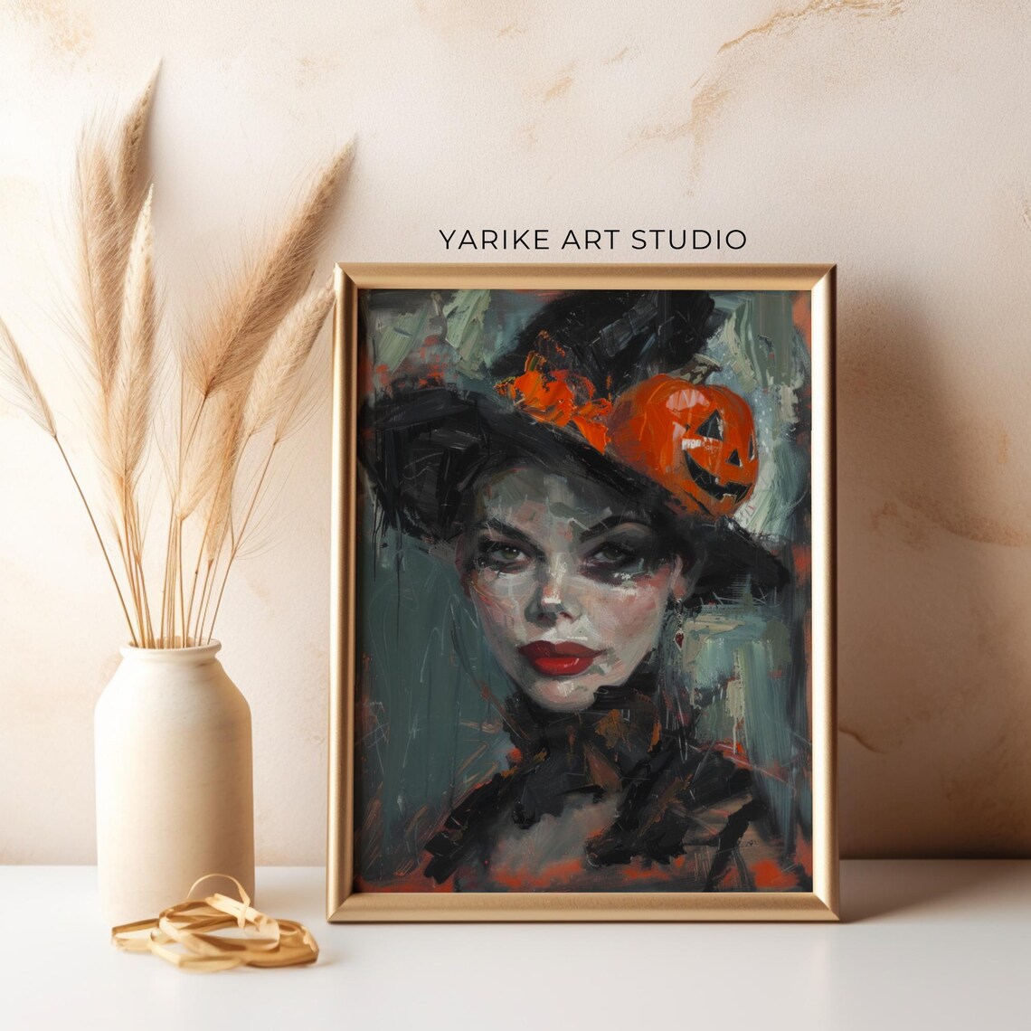 Woman In Pumpkin Hat Jack O Lantern Halloween Portrait Poster - Image 5