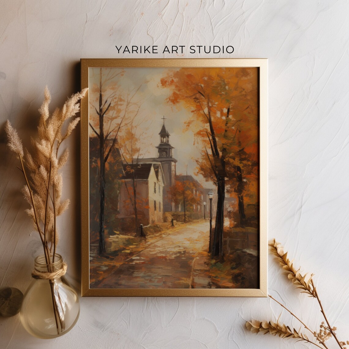 Vintage Autumn Town Street With Church Steeple Golden Trees Poster - Image 5