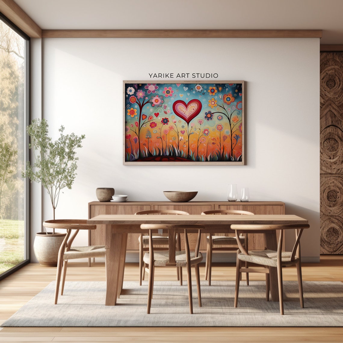 Whimsical Heart And Flowers Folk Dreamy Garden Valentine Poster - Image 2