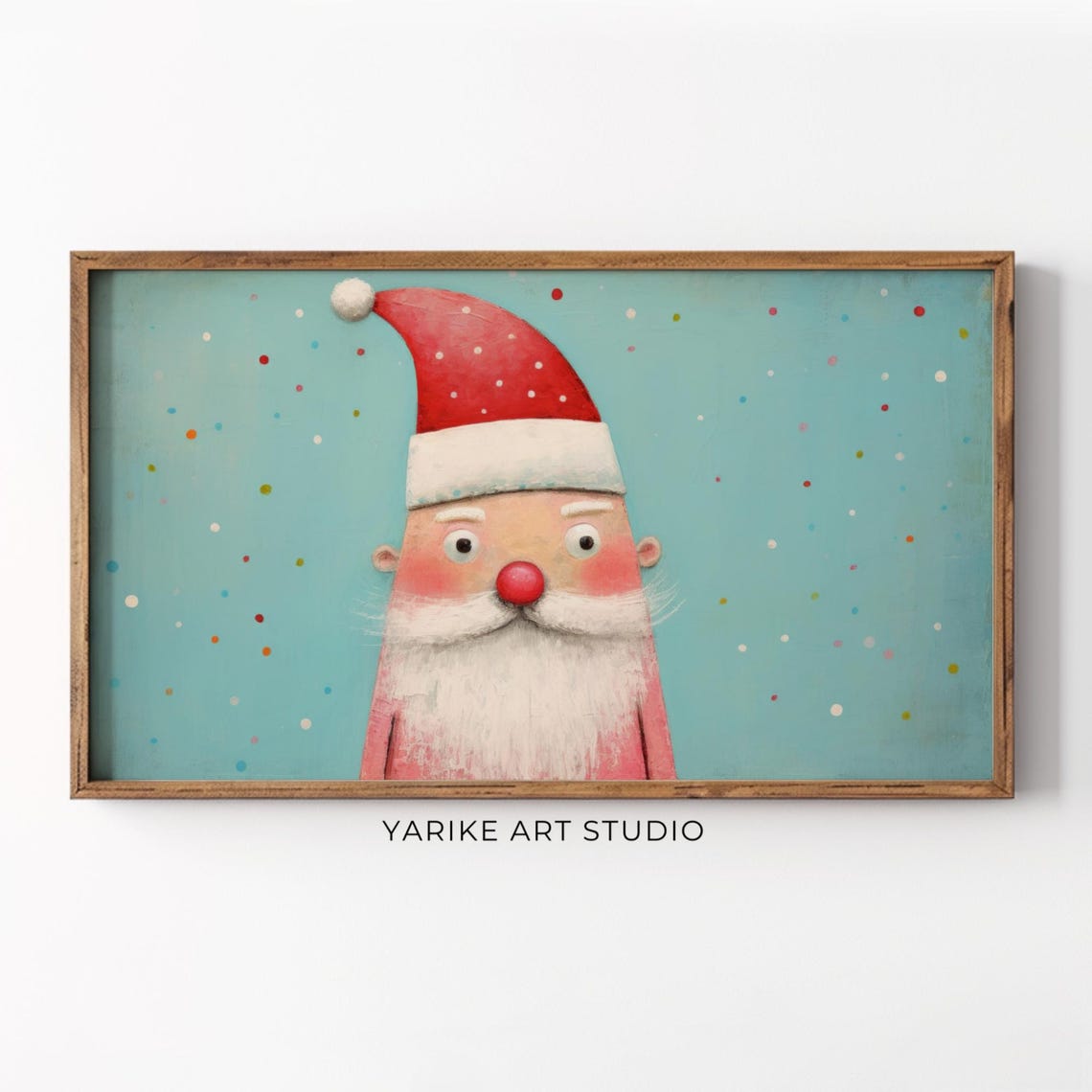 Funny Surprised Santa Claus Cartoon Portrait Teal Christmas Poster